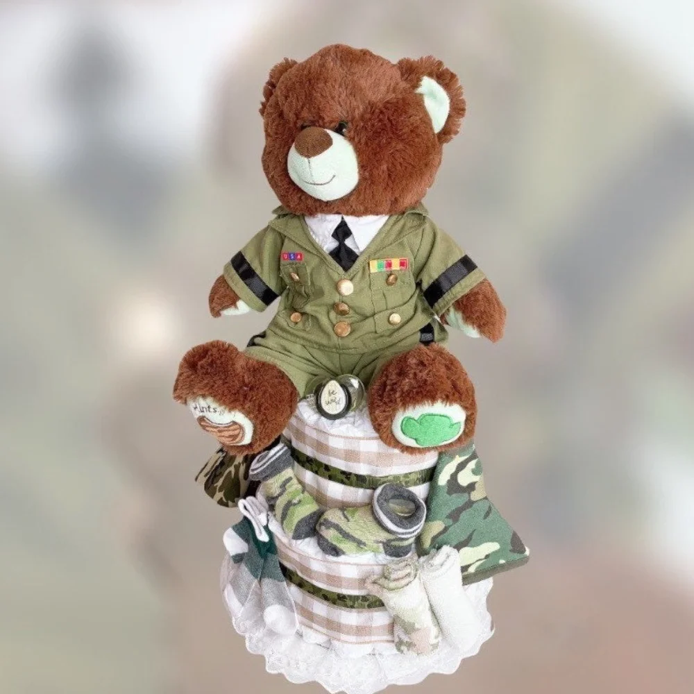 Teddy Bear Military Diaper Cake